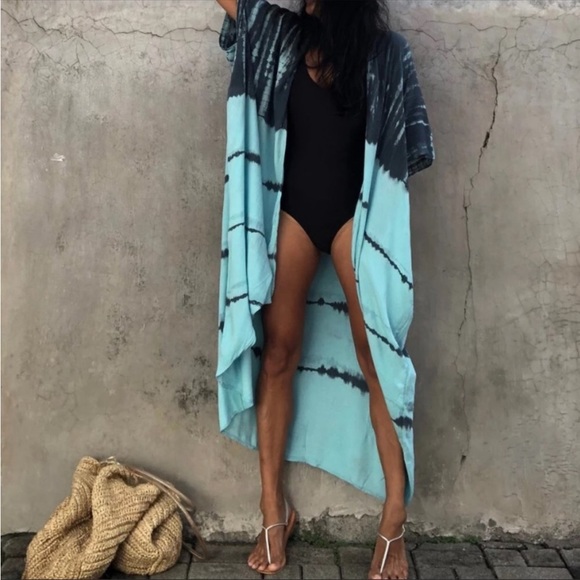 NEW! Boho Tie Dye Swim Coverup Kimono Duster Robe - Picture 4 of 5